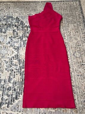Herve Leger One-Shoulder Fuchsia Bandage Midi Dress Hot pink Medium